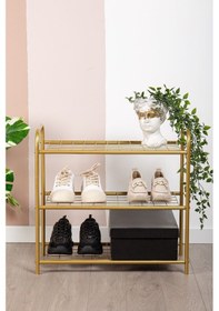 Resim Gold Ayakkabılık Metal Ayakkabılık Ayakkabı Rafı Ayakkabı Düzenleyici Raf 3 Katlı Ayakkabılık Gold 