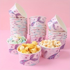 Resim 10 adet Denizkızı Kuyruk Desenli Kağıt Kase - Dondurma, Yoğurt, Popcorn ve Kurabiye için İdeal - Düğünler, Bebek Duşları, Doğum Günü ve Partiler için Mükemmel - Festif Parti Malzemeleri | Denizkızı Temalı Dekor | Dekoratif Kağıt Kase 