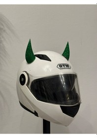 Resim Motor & Motosiklet Yeşil Simli Şeytan Boynuzu Kask Dış Aksesuar Diğer 