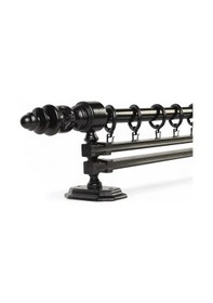 Resim Twins Decorative Ahşap İşlemeli Demonte Başlıklı Siyah Çift Raylı Rustik Perde Askısı - 100 CM 