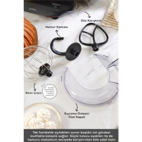 Resim Emsan 1500 Watt Güçlü Motorlu Hamur Yoğurma Makinesi 5 Litre Hazneli Mutfak Şefi ve Stand Mikser Sıçratma Önleyici Kapaklı 