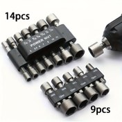 Resim 9 adet/14 adet Hex Soket Anahtar Seti-Güçlü Matkap Aracı 5-13mmNozzles ve Tornavida Aksesuarları ile 