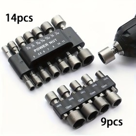 Resim 9 adet/14 adet Hex Soket Anahtar Seti-Güçlü Matkap Aracı 5-13mmNozzles ve Tornavida Aksesuarları ile 