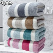 Resim 4'lü Kalınlaştırılmış, Süper Emici Yüz Havlusu Seti - Geniş Çizgili Koral Fleece Desenli. Ev Kullanımı İçin Uygun, Hızlı Kuruyan ve Yumuşak. Renk Seçenekleri Mevcut: Evde, Şezlongta, Otelde, Spor Salonunda ve Spa'da Kullanım için İdeal 