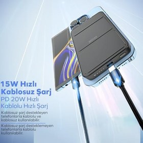 Resim Woyax By Deji Magsafe Powerbank 10000 mAh Standlı Hızlı Taşınabilir Şarj Cihazı Batarya iPhone 11 12 13 14 15 16 17 Pro Max Android Siyah 