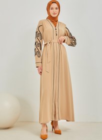 Resim İnci ve Kurdele Nakışı Detaylı Biyeli Abaya Ferace Vizon | 2067623 - 38 / Vizon 