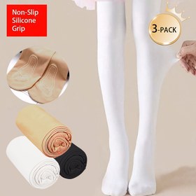 Resim 3'lü Paket Kızlar İçin Kaymaz Silikon Tutuşlu Taytlar | Yazlık İnce ve Nefes Alabilir %10 Spandex & %90 Naylon | 2T-10Y Çocuklara Uygun | Dans, Okul ve Günlük Giyim için | Bej, Açık Pembe, Beyaz, Siyah 