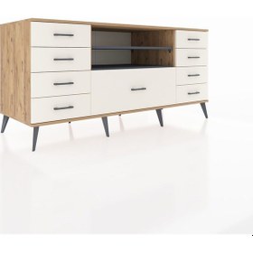Resim Kronos Konsol 2 Raflı 9 Çekmeceli 176x59x83 Çam-antrasit/aytaşı Antrasit/aytaşı 