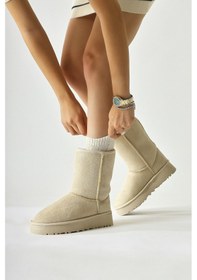 Resim Lena-birgitta Bej Süet İçi Kürklü Çekme Bot 001 