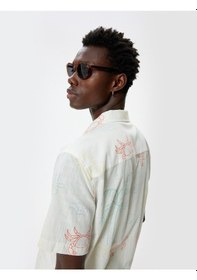 Resim Koton Palmiye Desenli Gömlek Kısa Kollu Pamuklu Beyaz Desenli 4sam60260hw Beyaz 