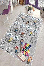 Resim Pelangi Gri Çarpım Taplosu Eğitici Yıkanabilir Kaymaz Taban Leke Tutmazbebek Ve Çocuk Odası Halısı, Koyu Gri 80 x 150 