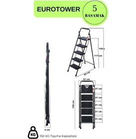Resim Eurotower 5 Basamak Özel Tasarım Geniş Basamaklı Siyah Merdiven 3+1 