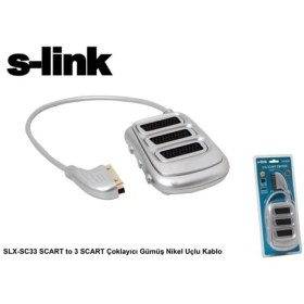 Resim S-Link Slx-Sc33 Scart To 3 Scart Çoklayıcı Gümüş Nikel Uçlu Kablo 