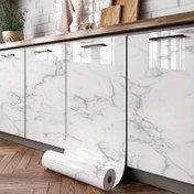 Resim MarbleLux Kendinden Yapışkanlı Vinil Duvar Kağıdı Rulosu | Su Geçirmez ve Dayanıklı | Mutfak Tezgahları, Oturma Odası, Banyo Duvarları için Kolay DIY Yapıştır ve Çıkar | Gri Damarlı Beyaz Mermer Deseni | Çok Yönlü Ev Dekoru, Çıkarılabilir Duvar Kağıdı | Modern Ev Dekoru | Su Geçirmez Vinil, Mutfak Duvarı İçin Mermer 