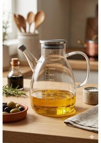 Resim Tess Ölçülü 1000ml +1000 Ml Mermer Stantlı 2li Borosilikat Cam Yağdanlık Sirkelik Şeffaf 