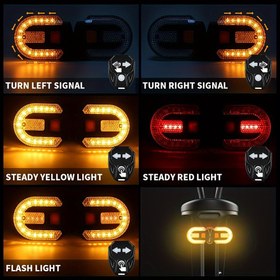Resim USB ile Şarj Edilebilir LED Kablosuz Uzaktan Kumandalı Arka Sinyal Lambaları, Dönüş Göstergeleri ile, Bisiklet Aksesuarları, Malzeme: ABS, Araç Üzerine Montaj, USB Şarj, LED Kaynak, Çalışma Voltajı ≤36V, Şarj Edilebilir Lityum Polimer Pil, Suya Dayanıklı Değil 