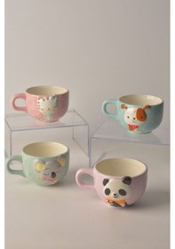 Resim 3d Kabartmalı Kedi Figürlü Pembe Seramik Kupa - Estetik Puantiyeli Kahve Fincanı Diğer 
