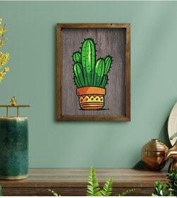 Resim Bk Home Kaktüs Tasarımlı Doğal Masif Ahşap Çerçeveli Tablo-1 (551089815) 