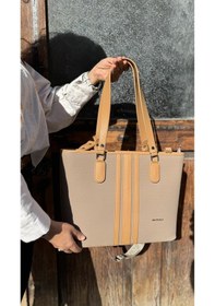 Resim Just Polo Günlük Kombinlere Uygun Kadın Yeni Sezon Büyük Boy 3 Bölmeli Lüks El Ve Omuz Çantası Shoulder Bag Kum - Taba 