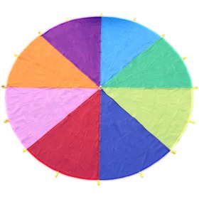 Resim Çocuklar için Gökkuşağı Oyun Paraşütü - 182.88cm'den 6.1 metre boyutlarına kadar 16 Kulp ile, Jimnastik & Açık Hava Eğlencesi için Mükemmel, Trambolin Örtüsü veya Piknik Matı olarak Çok Yönlü Kullanım 