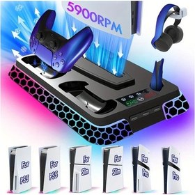 Resim Motion003 Ps5 Pro Slim İçin Siyah Soğutma İstasyonu Rgb Işıklı 3 Seviyeli Fanlı Stand Çift Kontrolör Şarj Usb Hub 