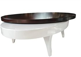 Resim Döner Orta 13826 sehpa Oval Klas;ik Model Kayın Retro Ayak MDF Tabla Parlak Beyaz 