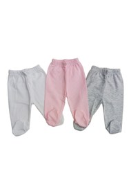 Resim bebedino Bebek Patikli Alt Hava Alır Kumaş Düz Renk (3 Lü Paket Pembe-gri-beyaz) 