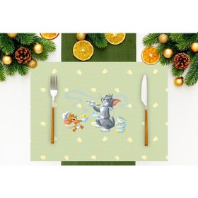 Resim Adawall Home Green Tom & Jerry Kumaş Amerikan Servis 4'lü Set 35x Çok Renkli 