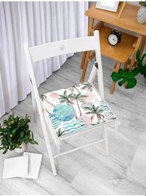 Resim RealHomes Palmiye Desenli Gezegen Dijital Baskılı Fermuarlı Sandalye Minderi 