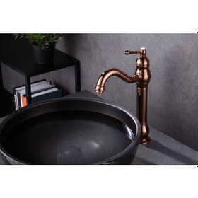 Resim İsaoğlu Yapı Bakır Çanak Lavabo Bataryası Bronz Lavabo Musluğu Polina Çanak Batarya Rose Bakır Musluk Rose Gold 
