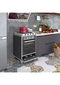 Resim Kenzlife Ankastre Modülü Kabini Krom Gri Fırın Ocak Dolabı Kapaklı Ayaklı Sabit Tabla 
