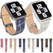 Resim iOS Uyumlu Watch Serisi 7 41mm / 6 & Se & 5 & 4 40mm / 3 & 2 & 1 38mmmglitter Sequins Deri Saat Kayış 