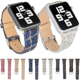 Resim iOS Uyumlu Watch Serisi 7 41mm / 6 & Se & 5 & 4 40mm / 3 & 2 & 1 38mmmglitter Sequins Deri Saat Kayış 