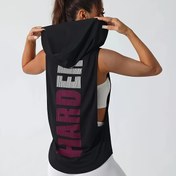 Resim Kadınlar İçin Şık Baskılı Kapüşonlu Atlet – Kolsuz, Esnek Polyester, Makinede Yıkanabilir, Spor Tasarım ve “HARD” Grafikli, İlkbahar/Yaz Egzersizleri İçin İdeal 