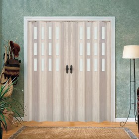 Resim Faran Dekorasyon 230 x 230 Akçaağaç Renk Camlı Çift Açılım Pvc Akordiyon Katlanır Kapı FRNAKMODEL-231 