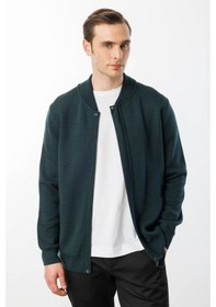 Resim Desen Triko Erkek Hakim Yaka Çelik Örgü Triko Yün Ceket Yeşil Yeşil 