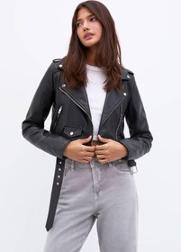 Resim Pull & Bear Suni Deri Biker Ceket 