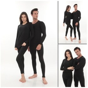 Resim Termal İçlik Şardonlu Unisex , Uzun Kollu Alt Üst Takım Siyah 