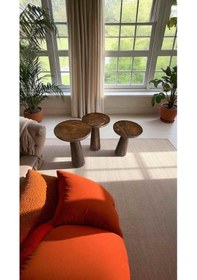 Resim Ceviz Renk Ahşap Mantar Sehpa Seti 3 Lü Modern Yan Sehpa Takımı Ceviz 