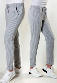 Resim comstar Kadın Bel Lastikli Çizgili Bol Paça Gri Eşofman Altı 