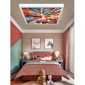 Resim Şimşek Mcqueen Avize, 60X60 Çocuk Odası Avize, 60WATT, Estetik Kare, Yapay Zeka Tasarım Avize, Pist 