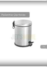 Resim Jet's Home Pedallı Banyo Çöp Kovası Paslanmaz 12 Lt Mutfak Çöp Kutusu Gri Gri 