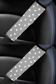 Resim RevuBaby Araba Emniyet Kemeri Yumuşatıcı Araba Kemer Yastığı Otomobil Kemer Minderi 25 cm gri Yıldız 2 ADET 