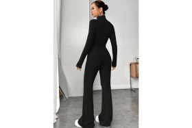 Resim Cm Store Kadın Siyah Boğazlı Crop Top ve Yüksek Bel Eşofman Takımı Spor Şık Kombin 