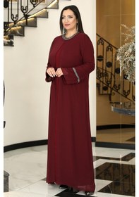 Resim Raika Moda Sultan Büyük Beden Tesettür Abiye Bordo 