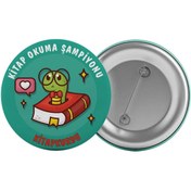 Resim Saturn Kitap Kurdu Çanta Rozeti 20 Adet Kitap Okuma Şampiyonu En Büyük Boy 5.8cm Iğneli Broş 