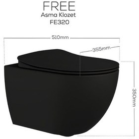 Resim Creavit Free Mat Siyah Kanallı Asma Klozet Fe320, Creavit Duck Duroplast Yavaş Kapak Mat Siyah 