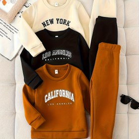 Resim 6 adet Bej + Bej + Siyah Harf Desenli Moda Trend Yuvarlak Yaka Sıcak Üst & Pantolon İki Parça Set, Rahat ve Şık Kapüşonlu Kazak + Bej + Siyah Uzun Pantolon İki Parça Set Çocuklar İçin Hediye Olarak Giyilebilir, Dış Mekanlar İçin Mükemmel 