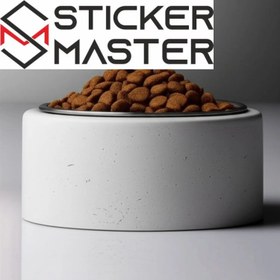 Resim Tekli Beton Mama Kabı Çelik Kase Kedi ve Köpek için | Sticker Master - Beyaz / Beton 