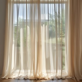 Resim 2'li Zarif Şampanya Rengi Tül Perdeler - Yarı Şeffaf, Kornişli Pencere Perdeleri, Kırışıklık Dirençli Polyester Kumaş, 299.72x149.86 cm, Düğün, Parti, Ev Dekorasyonu için Mükemmel | Şık Perde Tasarımı | Pürüzsüz Dokulu Kumaş 